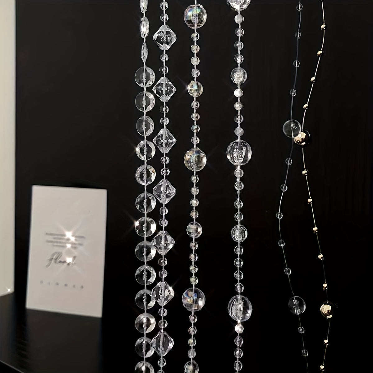 Guirnalda de cuentas de acrílico 3m, cuentas blancas y transparentes, decoración de boda y Navidad, adorno colgante