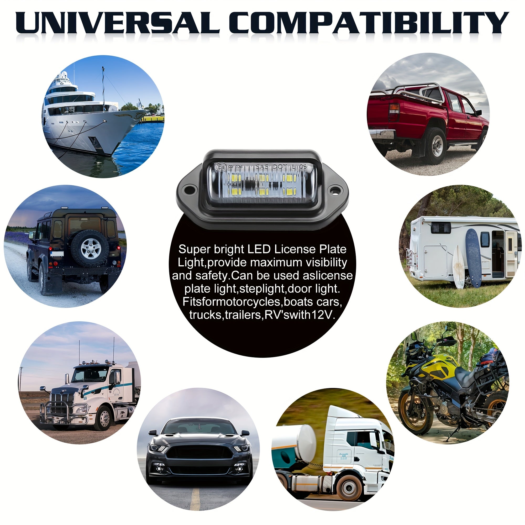 12V-24V Avtomobil raqam belgilari uchun chiroq 6LED 2-to'plam, avtomobillar, yuk mashinalari, avtoulovlar uchun