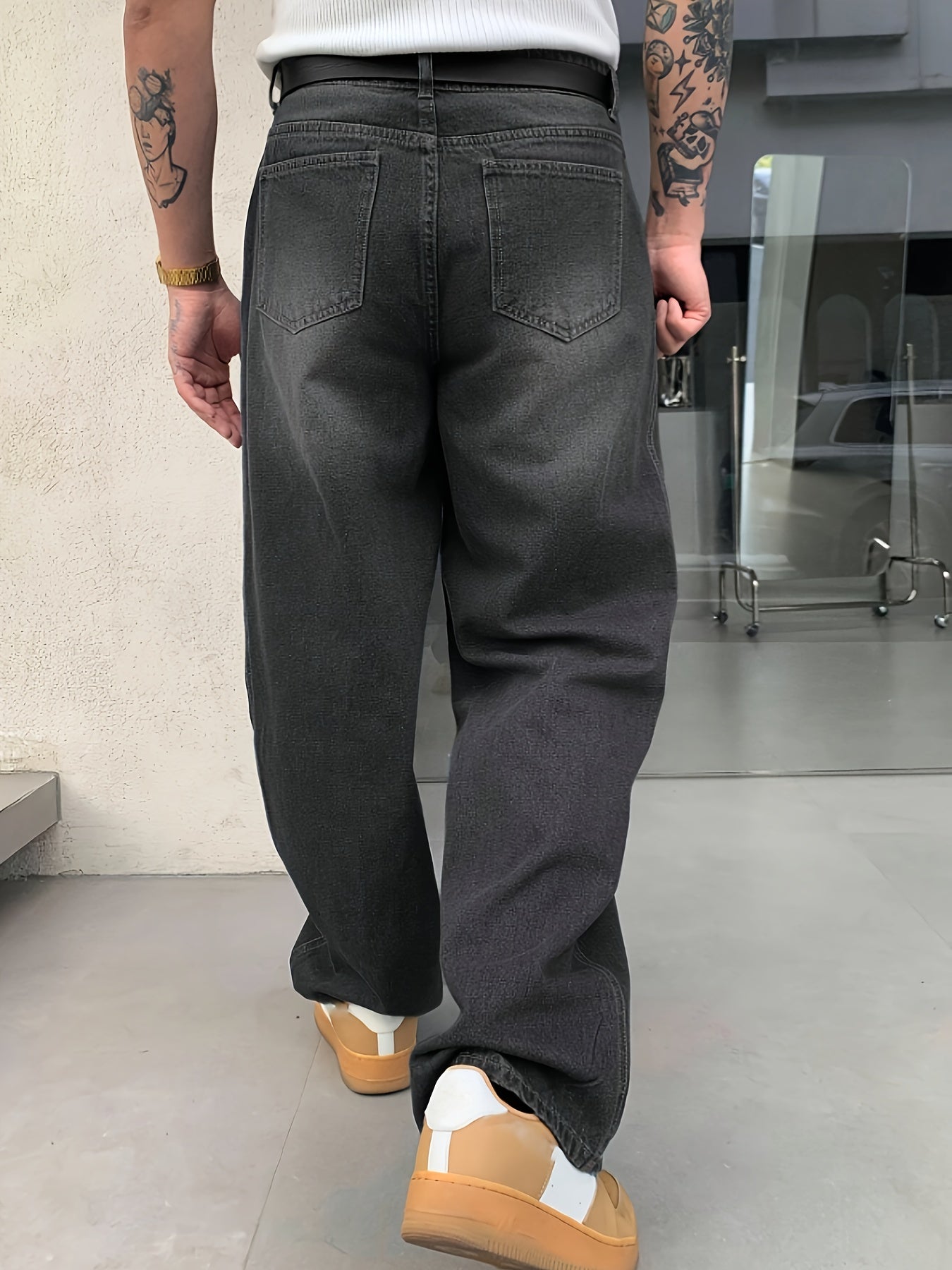 Мужские темно-серые джинсы из денима, классическая посадка, повседневные, тканые из хлопка и полиэстера, осень-зима