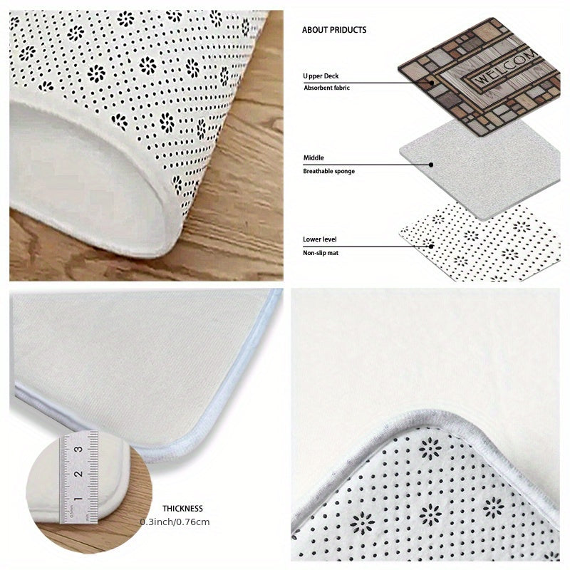 Machine Washable Non-Slip Entryway Mat with Red Stone and Tile Pattern Rubber Backing for Home Garden Farmhouse Decor