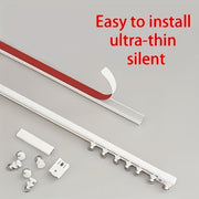 Self-Adhesive Curtain Track Set 1m 1.4m 2m with Rollers and Stoppers for Windows and Doors