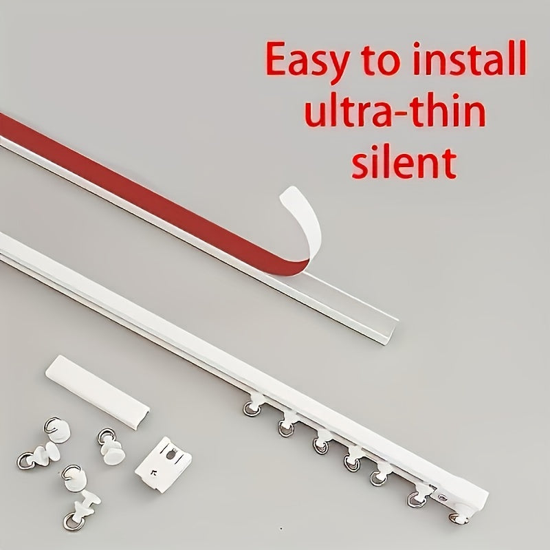 Self-Adhesive Curtain Track Set 1m 1.4m 2m with Rollers and Stoppers for Windows and Doors