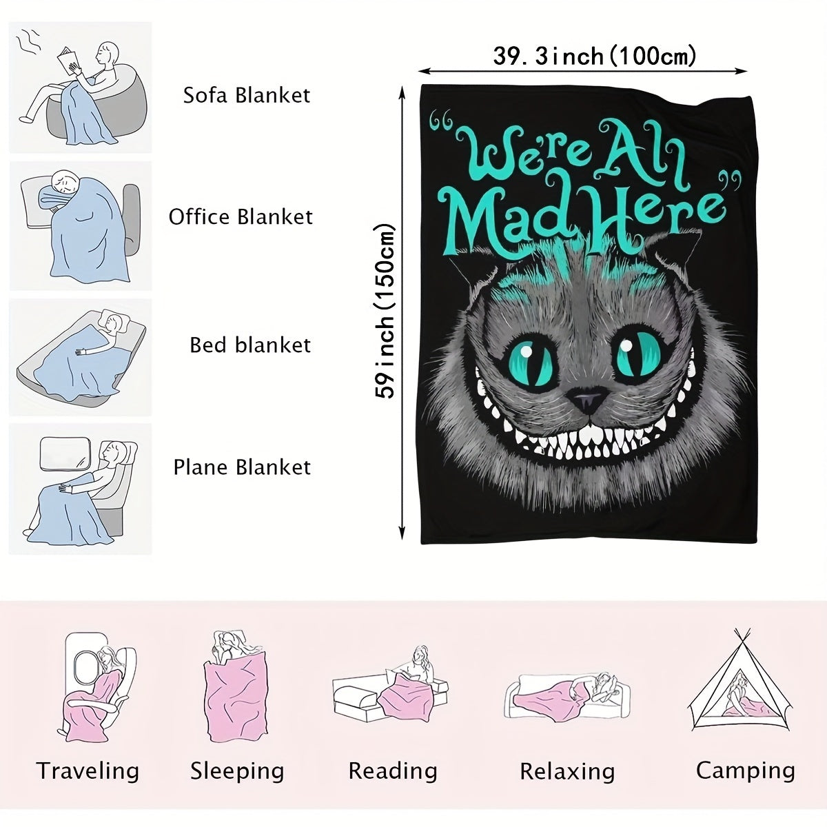 Halloween Themed Flannel Throw Blanket for Couch Bed Travel Office Cozy Warm