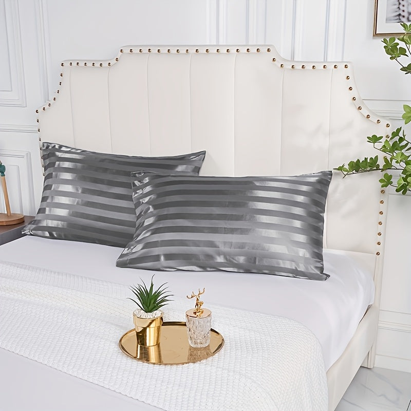 Set of 2 Satin Striped Pillow Covers 100% Polyester Soft Washable Home Decor