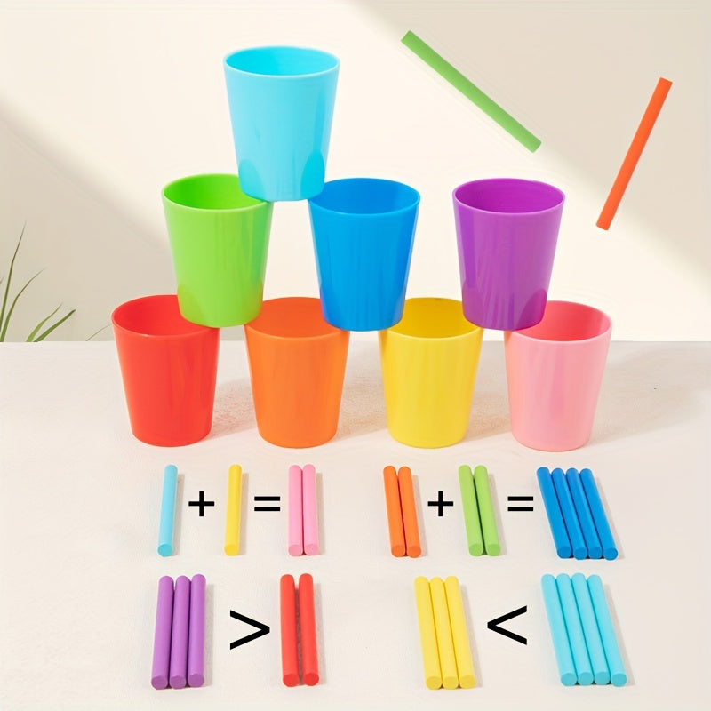 Palitos de conteo de arcoíris de madera en tazas coloridas para aprendizaje temprano juguete educativo