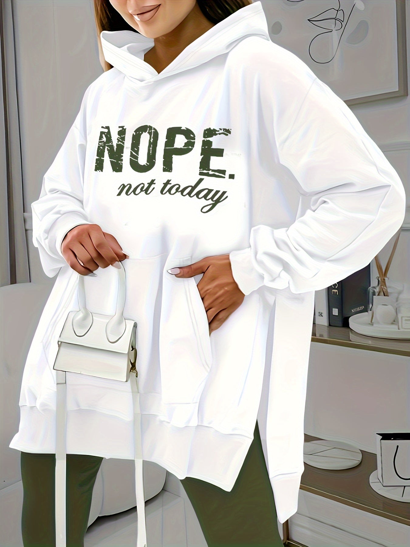 Удобная повседневная толстовка для женщин больших размеров с карманами, оливково-зеленый, комфорт круглый год