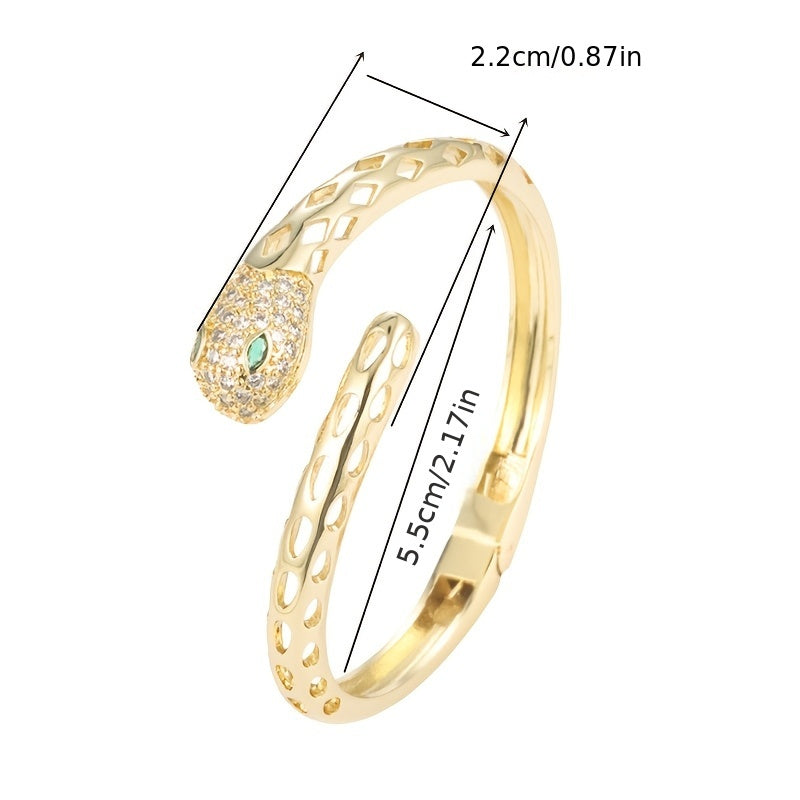 Women’s Copper Cuff Bracelet with Hollow Snake Design and Synthetic Zirconia