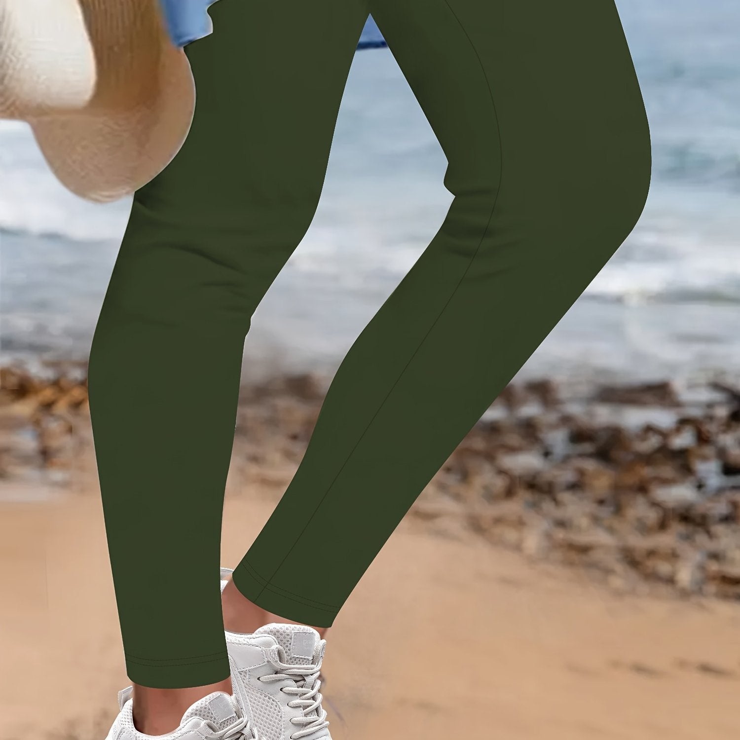 Plus Size High Waist Leggings 7/8 Length Opaque Stretchable Solid