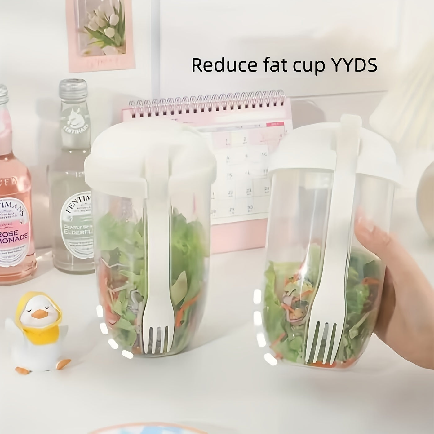 Salad Container 1000ml Portable Fruit Vegetable Milk Cup with Shaker Lid