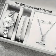 Women's Quartz Watch with Stainless Steel Band and Synthetic Gemstone Jewelry Set
