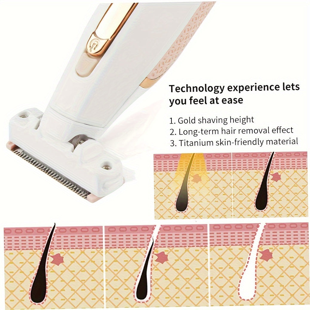 Afeitadora eléctrica para mujer, recortadora sin dolor con luz LED, color oro rosa, recargable, portátil para cuerpo y rostro