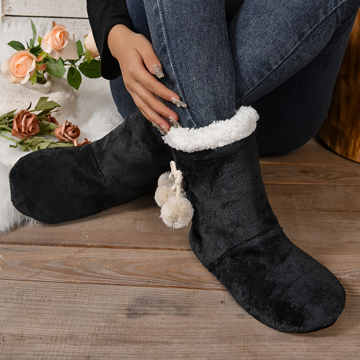 Women's Cozy Knit Slippers Warm Indoor Slide-On Booties