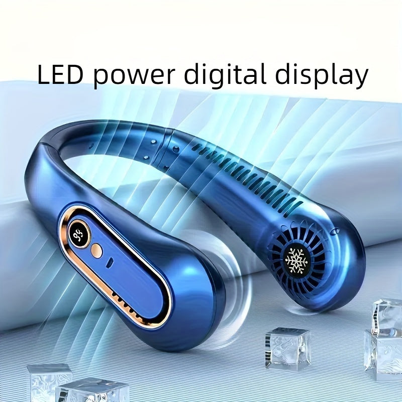 Portable USB Rechargeable Neck Fan with Digital Display, Adjustable Fit, Cool Personal Fan