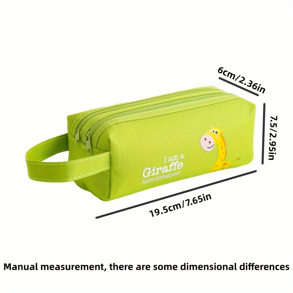 Space Astronaut Cartoon Animal Canvas Double-Layer Pencil Case for School Supplies