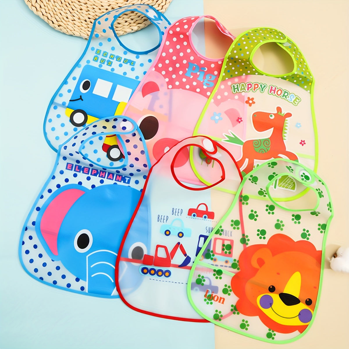 Kids Waterproof Feeding Bib Sleeveless Soft Polyester with Magic Tape Closure