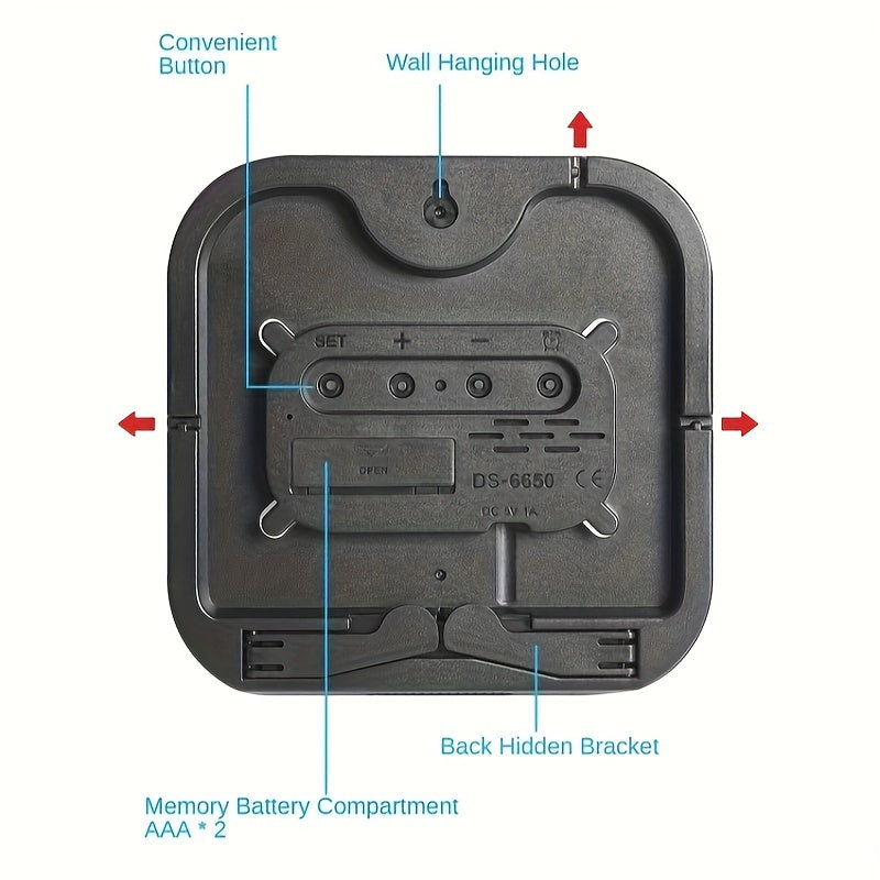 Remote-Controlled LED Wall Clock USB Rechargeable Alarm Temperature Calendar for Bedroom