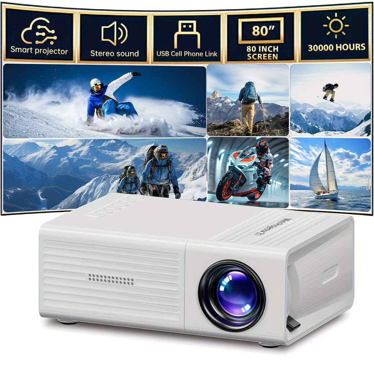 USB, masofadan boshqaruvchi, 4K HD, 203cm displeyli portativ LED proyektor