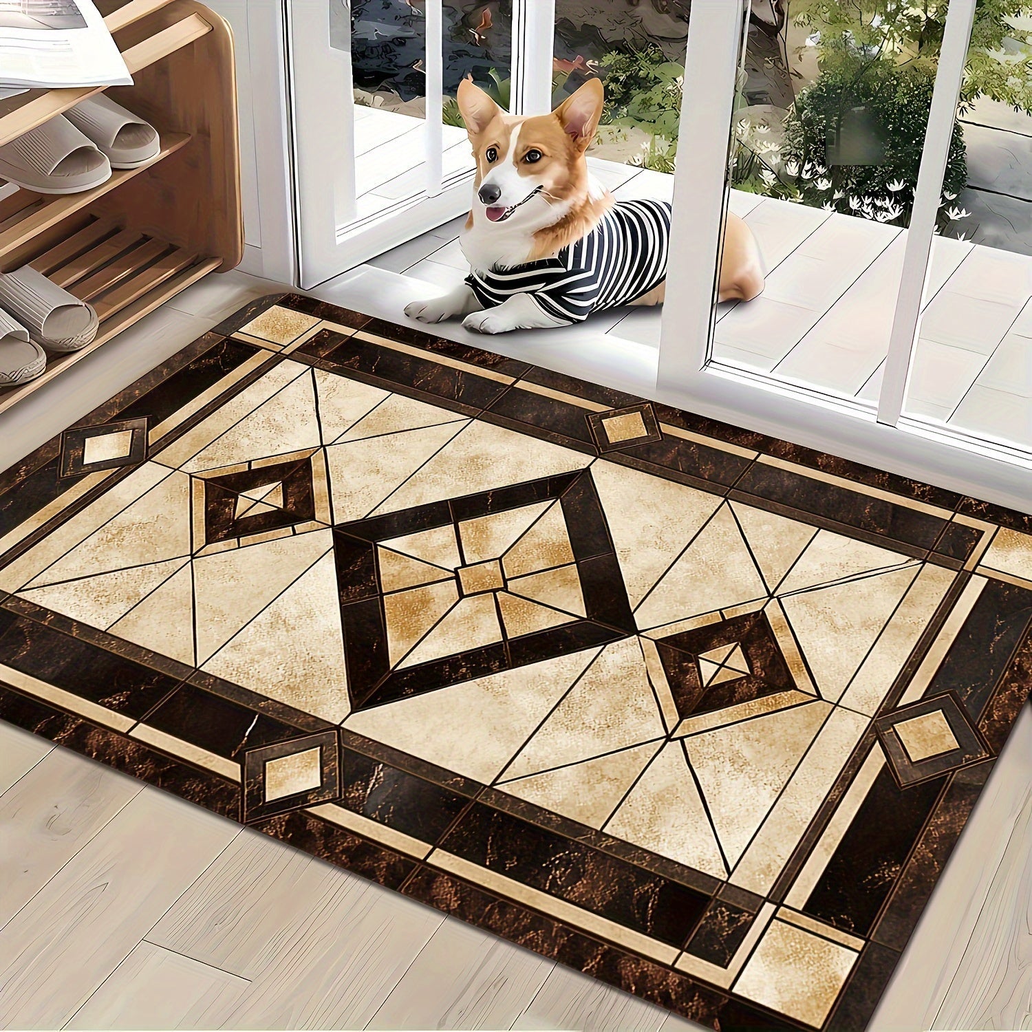 Geometric Pattern Entrance Door Mat Non-Slip Water-Absorbent Dust-Proof