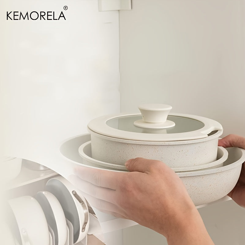 Juego de utensilios de cocina antiadherentes de 5 piezas en blanco con mangos removibles, apto para horno, apilable