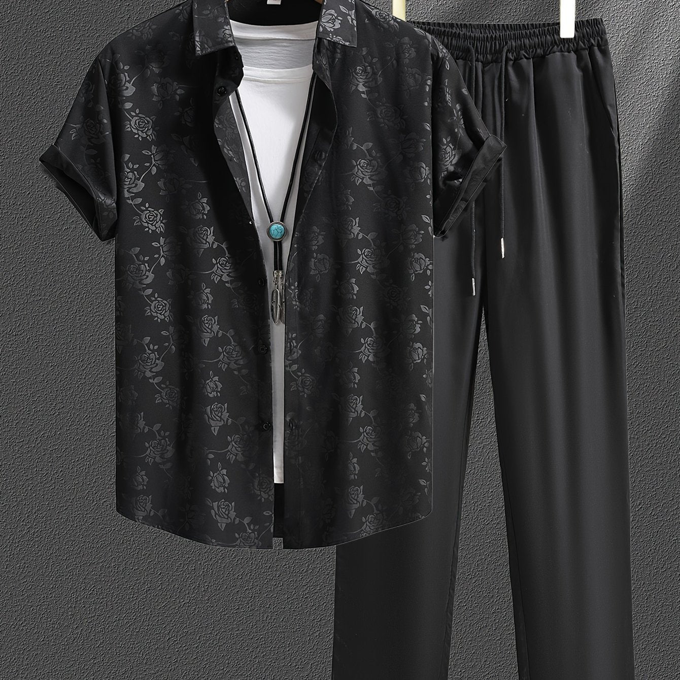 Men's Casual Floral Polyester Suit with Lapel Collar for Summer