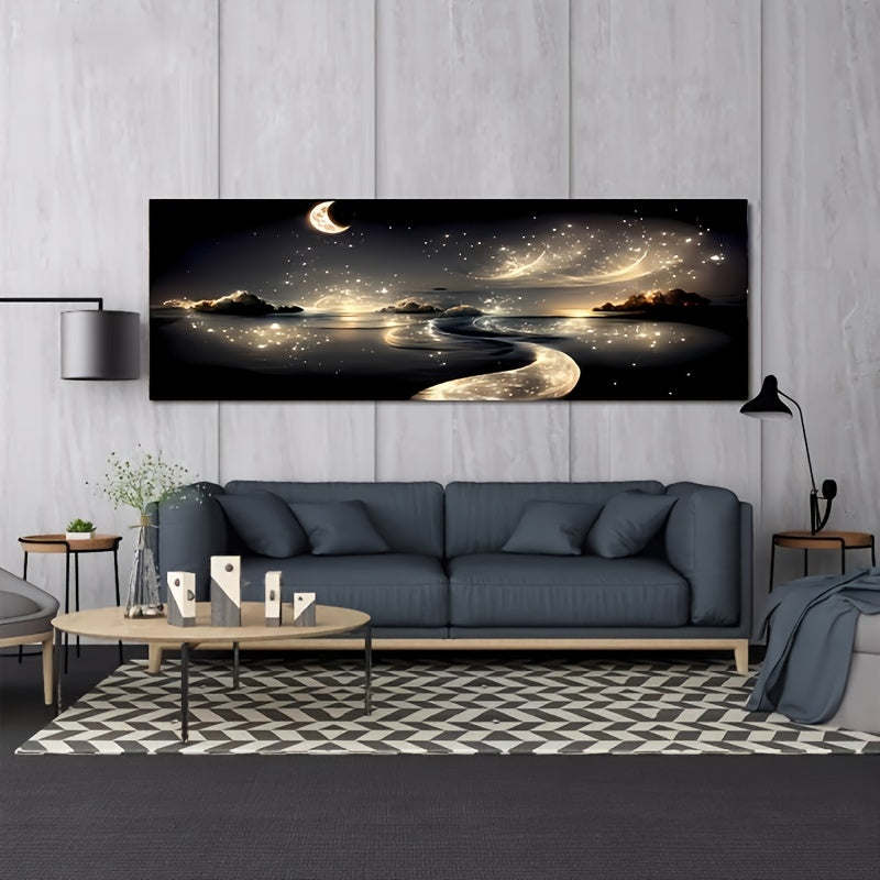 Dreamy River Canvas Wall Art Landscape Night Scene with Stars for Modern Home Decor