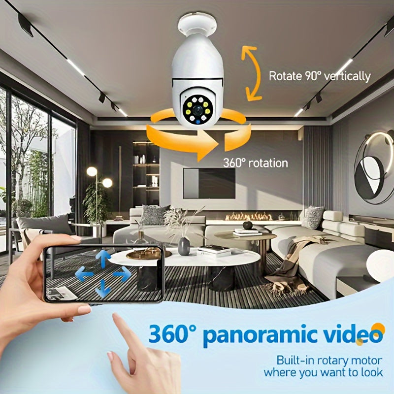 Smart WiFi Camera E27 Bulb with 360° Pan/Tilt Motion Detection Two-Way Audio Indoor Outdoor
