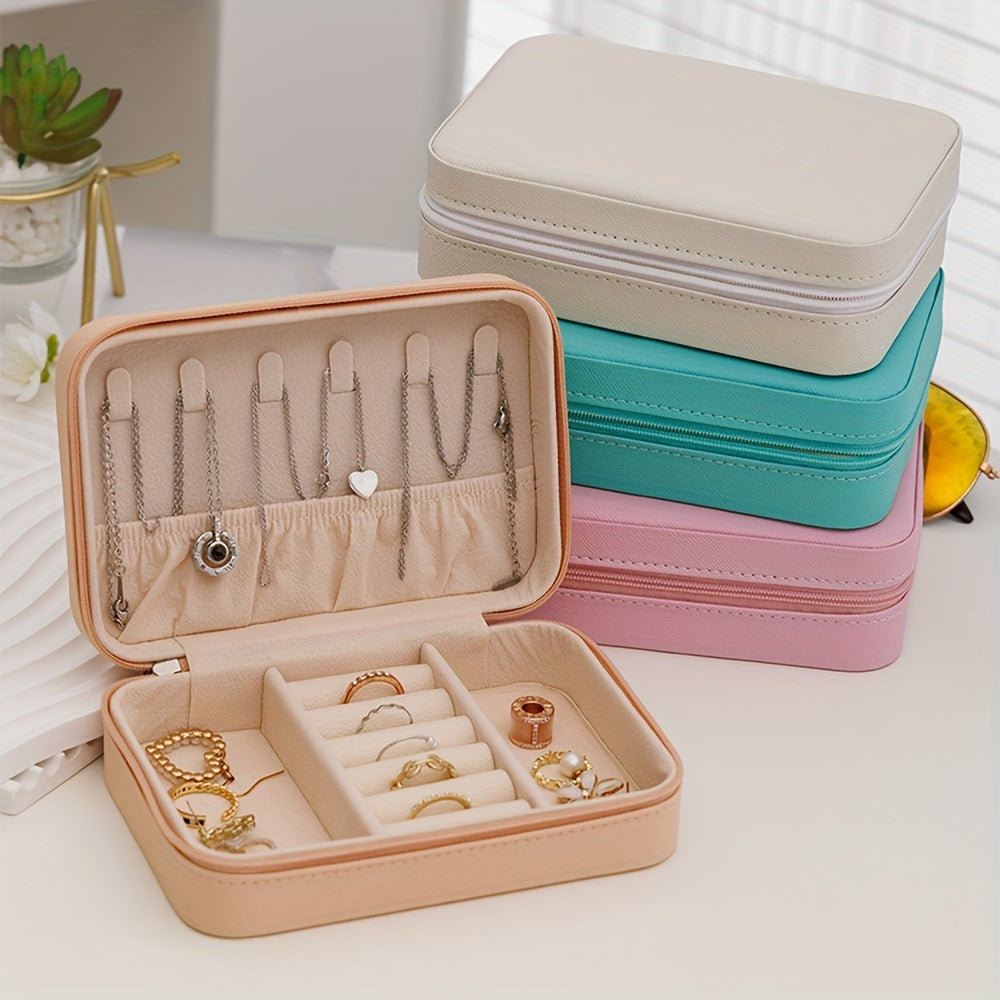 Kalit bilan qulflanadigan sun'iy charmli zargarlik qutisi, qulay saqlash joyi uchun marjon, uzuk va taqinchoqlar
