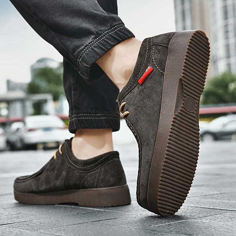 Men's Casual Loafers Leather Solid Color Low Top Comfortable Anti-Slip Shoes