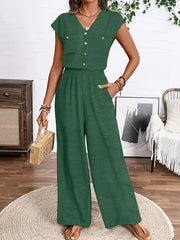 Women’s Plus Size Olive Green Jumpsuit Formal Casual Button-Front
