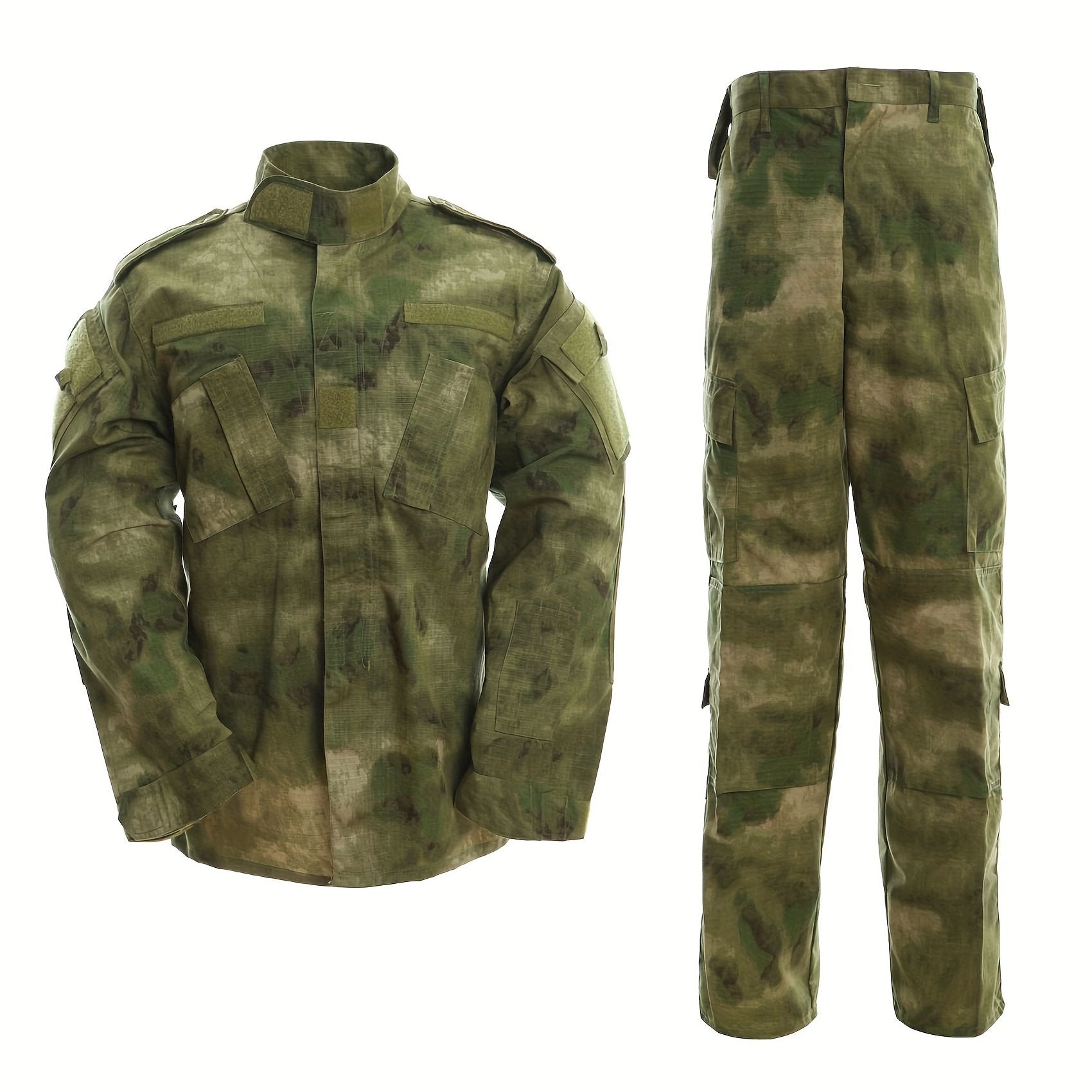 Conjunto de traje de entrenamiento con camuflaje de segunda generación, poliéster, chaqueta resistente con cremallera y pantalones cargo para actividades al aire libre