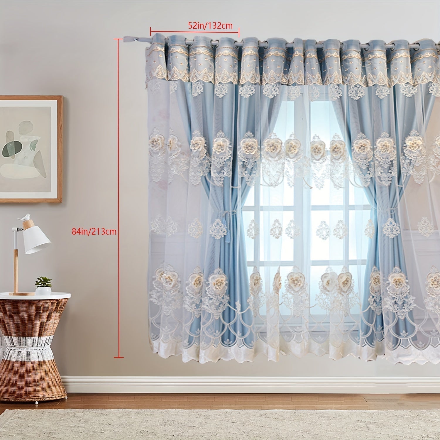 European Romantic Blackout Curtain with Embossed Jacquard Grommet Top for Living Room Bedroom 2 Panels