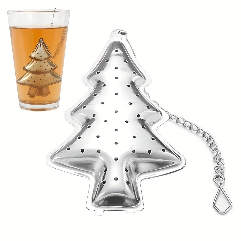 Stainless Steel Christmas Tree Tea Infuser with Chain, Durable Mesh Strainer for Loose Leaf Tea