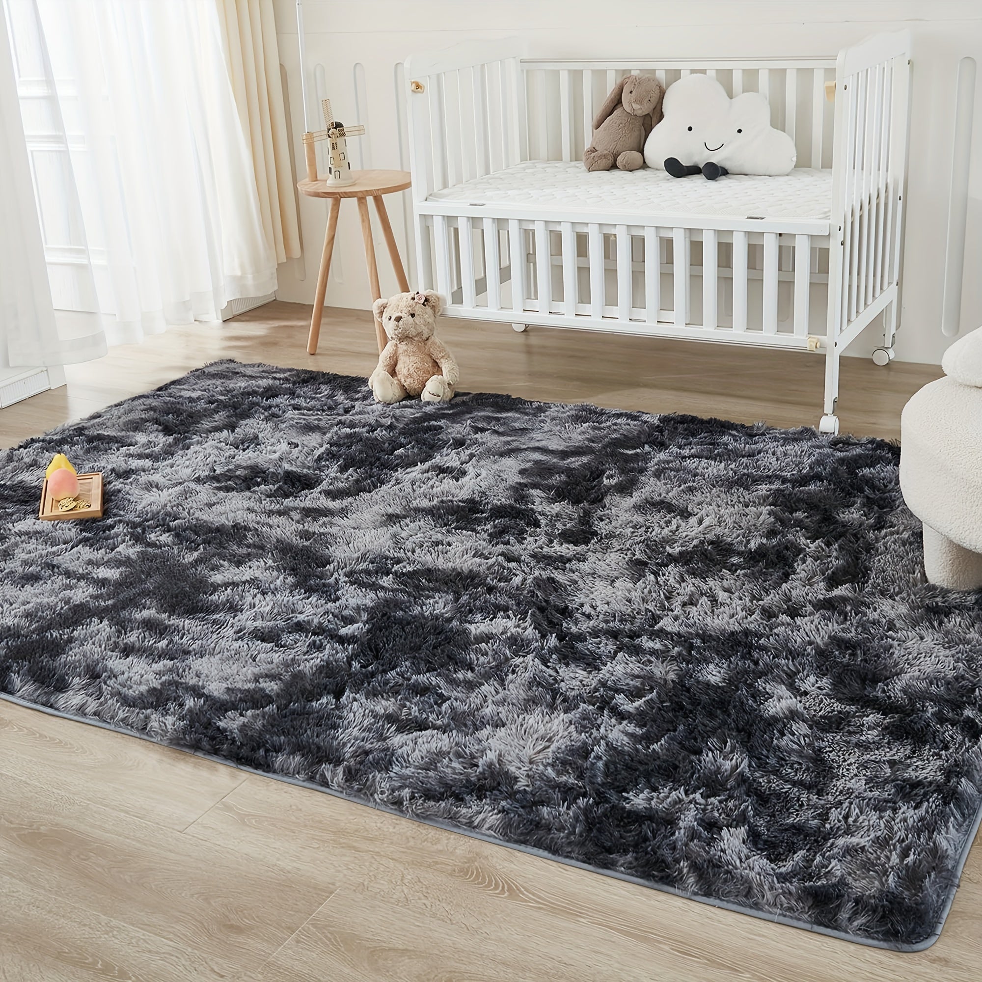 Soft Black Tie-Dye Area Rug for Living Room and Bedroom Non-Slip Stain-Resistant