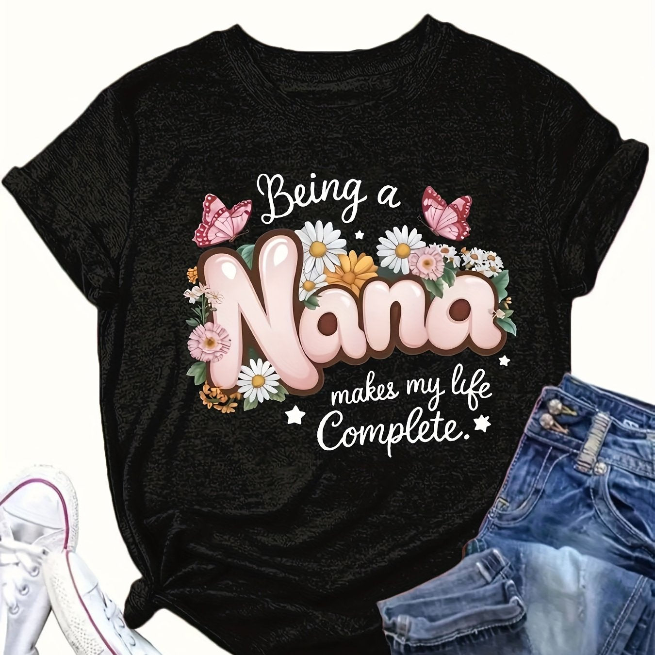 Women's Graphic T-Shirt Pink Floral Casual Loose Fit Summer Autumn Top