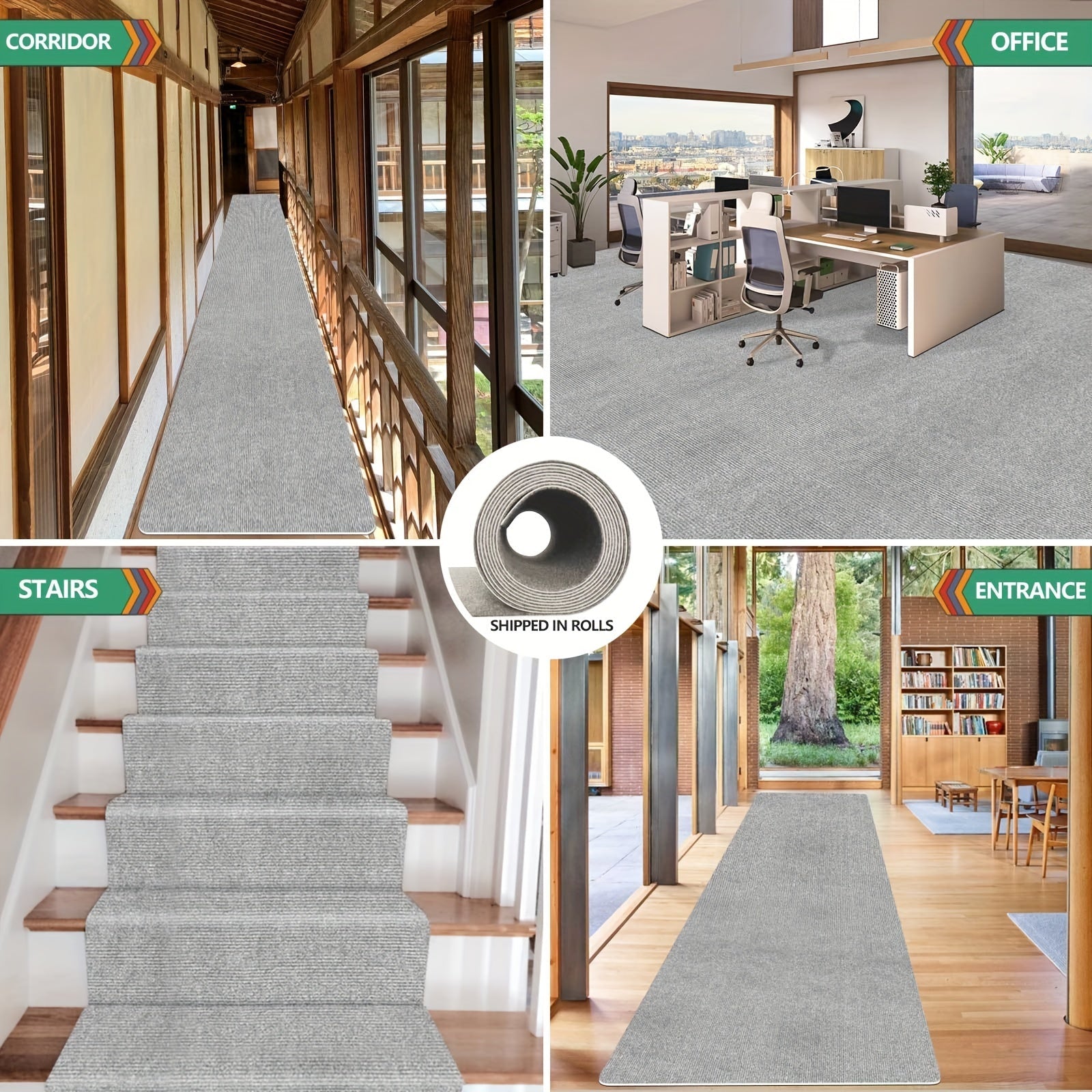 Dark Gray Striped Runner Mat Non-Slip Stain-Resistant Machine Washable