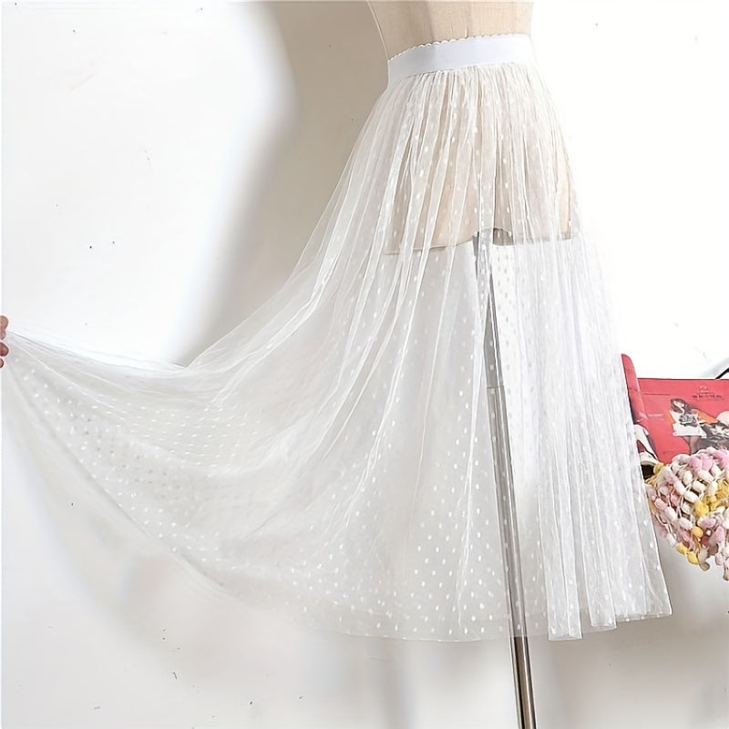 Victorian Gothic Sheer Tulle Skirt with Lace Petticoat for Women