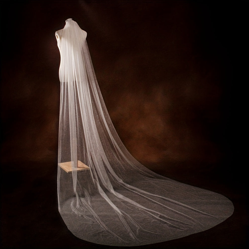 Chiroyli to'y voilki chiroyli tafsilotlar bilan, uzoq katedral uzunligi to'y aksessuari