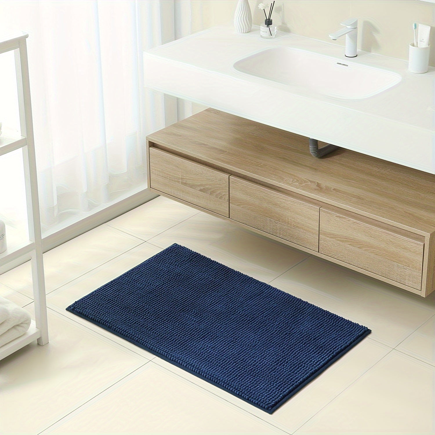 Luxurious Chenille Bath Mat 2cm Thick Non-Slip Absorbent Quick-Dry