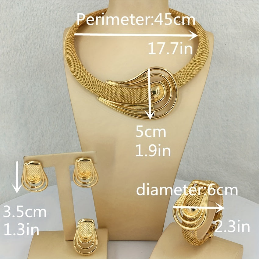 Gold Plated Jewelry Set with Earrings Necklace Bracelet Ring for Parties