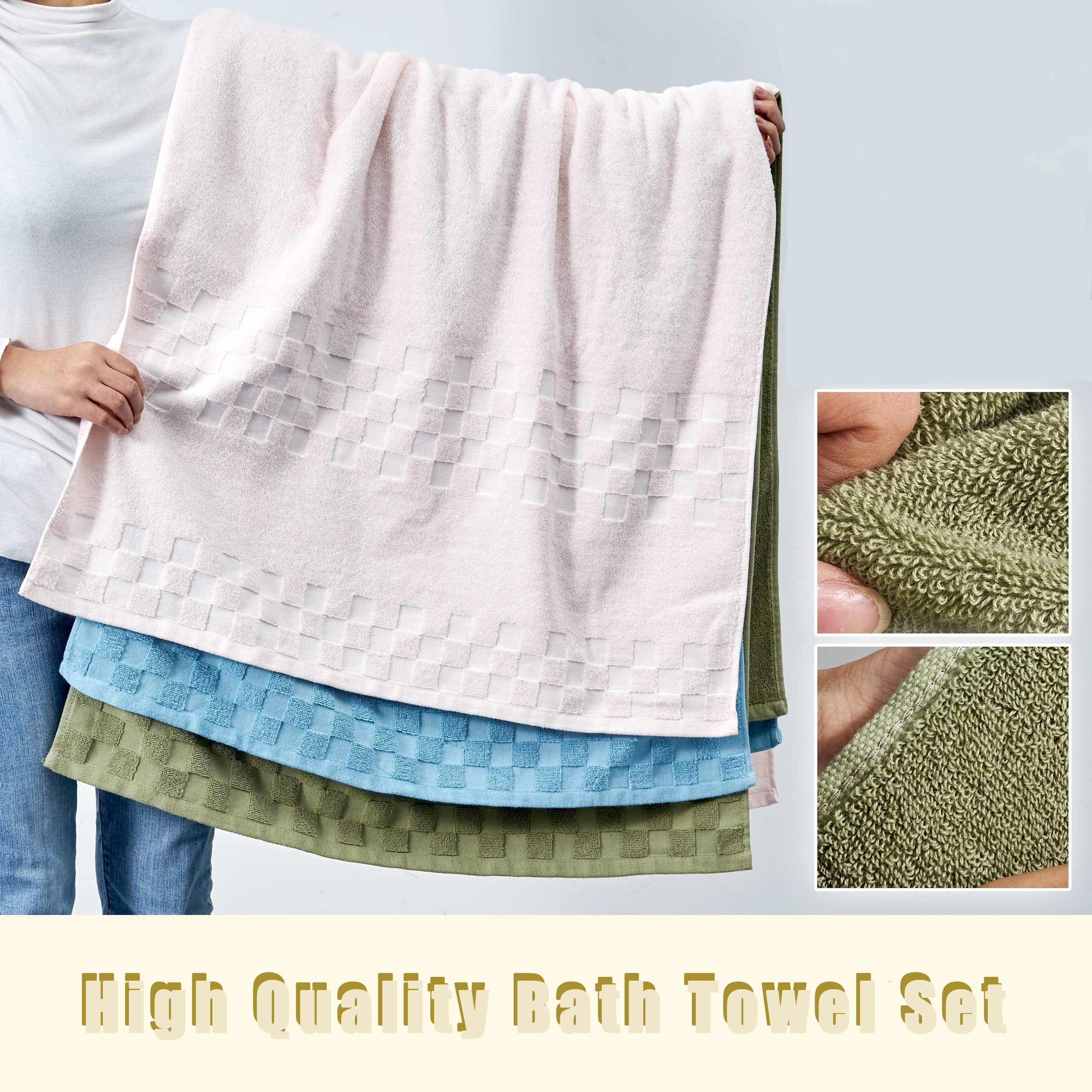 Cotton Towel Set 3-Piece Quick-Drying Fluffy Absorbent Breathable Multicolor 68x140 cm