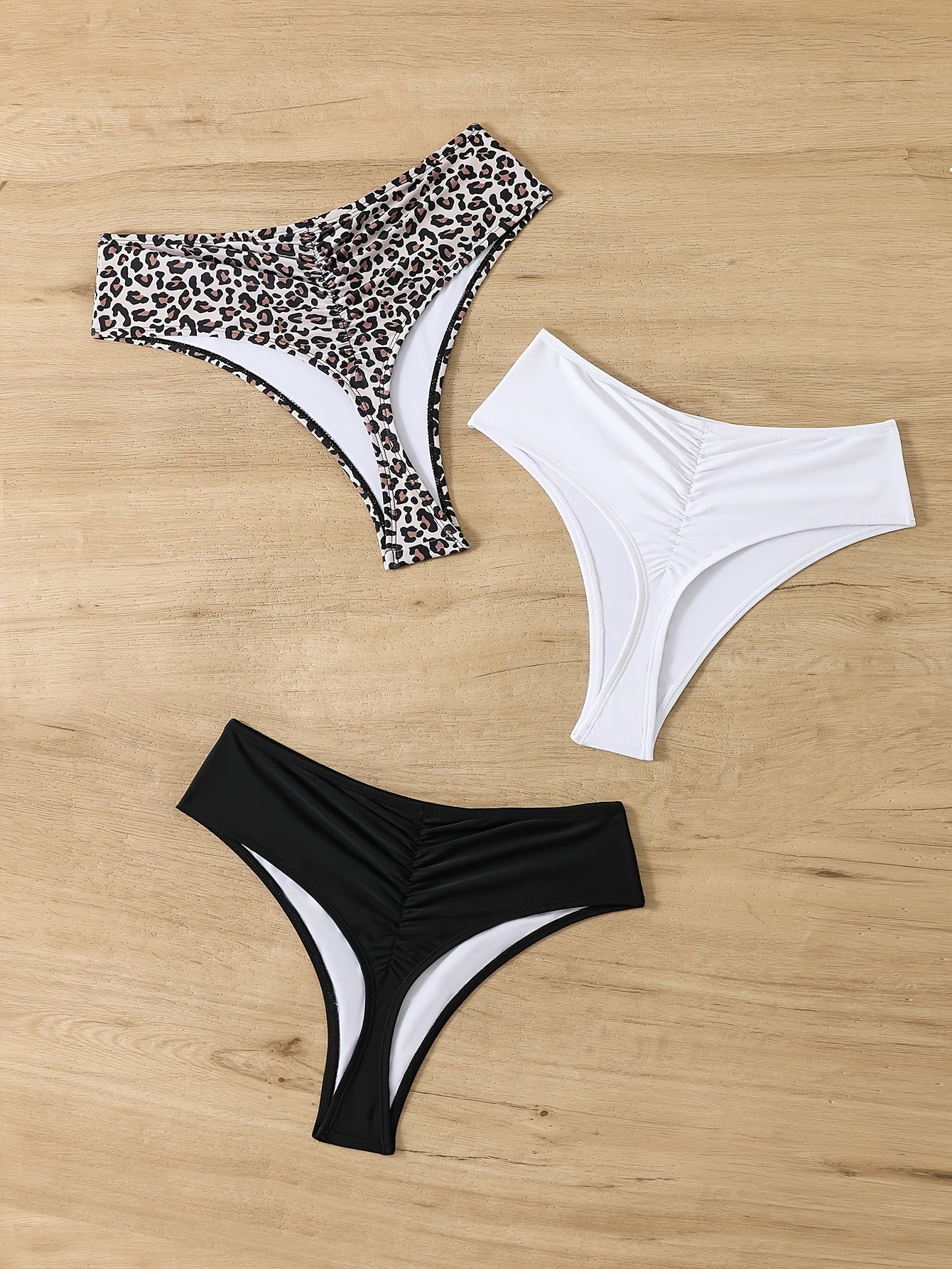 Women's Summer Bikini Set Black White Leopard Print High Stretch Knit Fabric