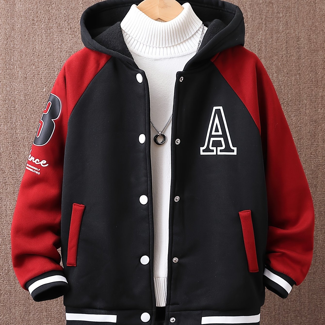 Boys Hoodie Color Block Long Sleeve Fall Winter Casual Polyester with "A" Print