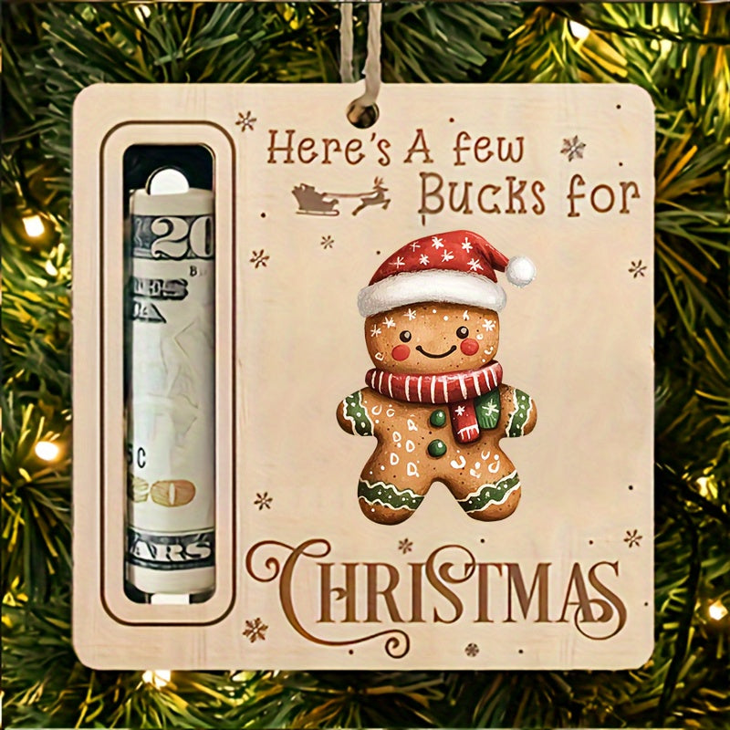 Adorno de árbol de Navidad con Santa, muñeco de nieve, galleta de jengibre, campanas, bastón de caramelo, madera artificial