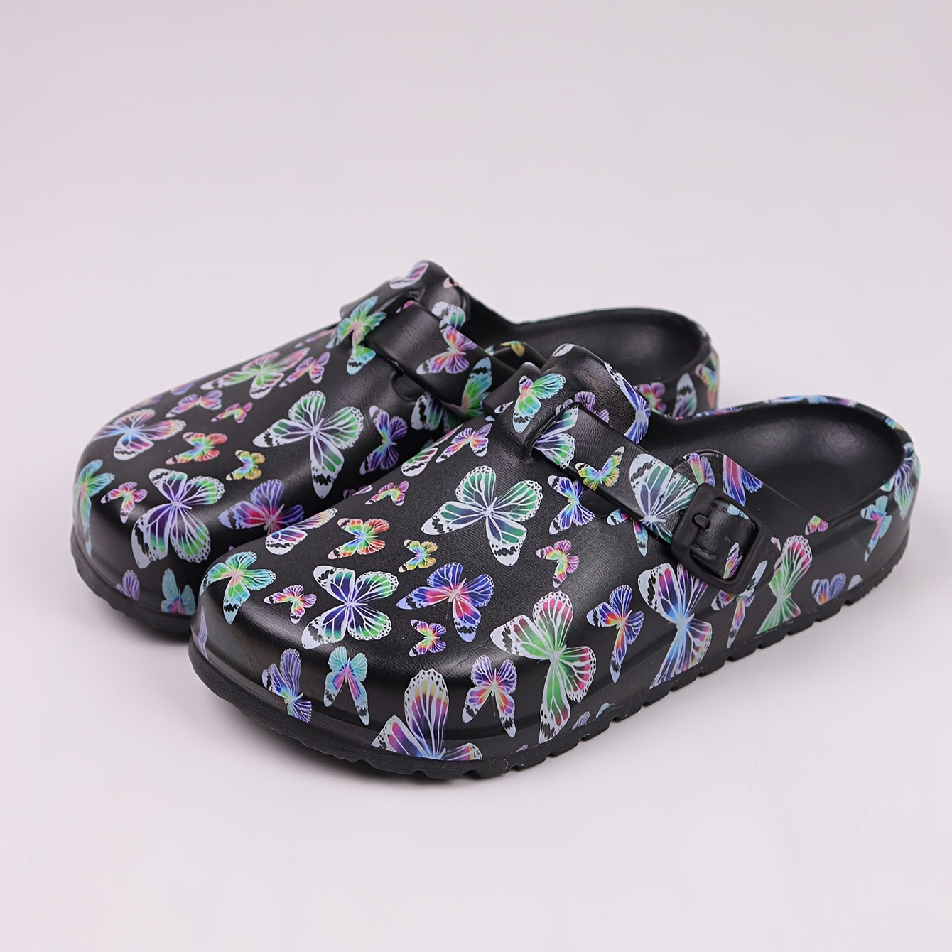 Women's EVA Sandals with Adjustable Straps Butterfly Print Breathable Flat Shoes