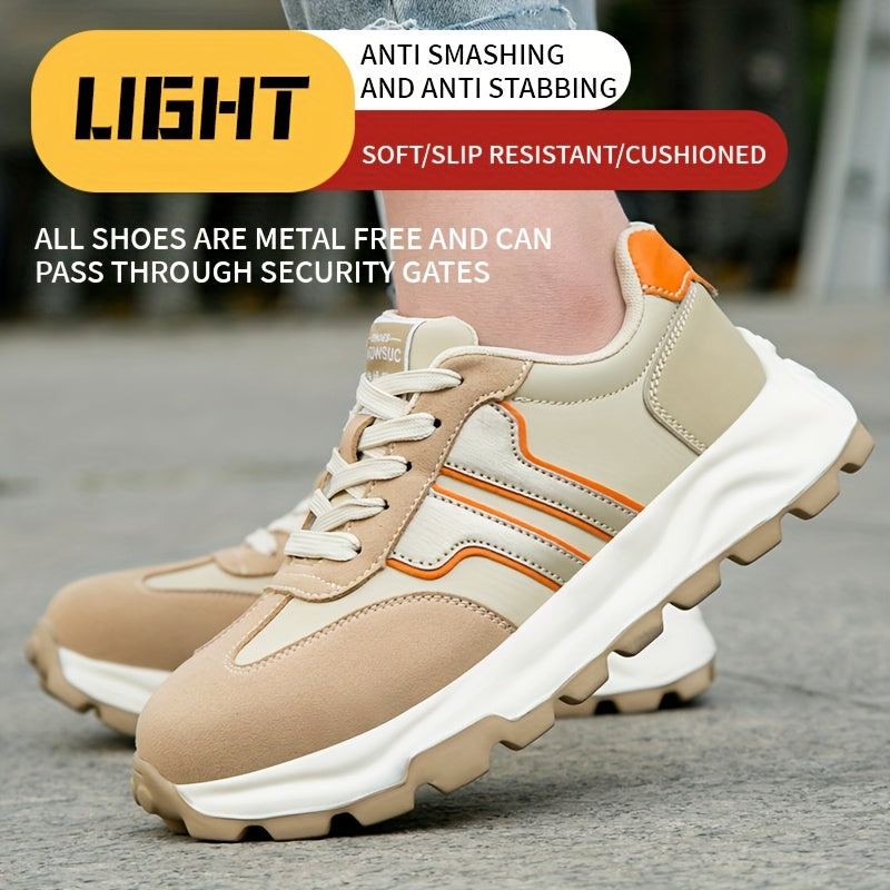 Women's Breathable Safety Sneakers Anti-Smash Puncture Comfort Beige Orange