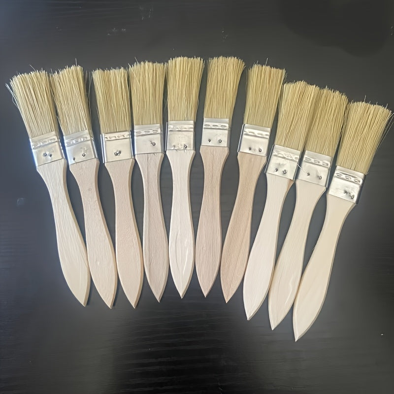 10pcs Natural Wood Flat Paint Brushes for Art Crafts Staining Repair