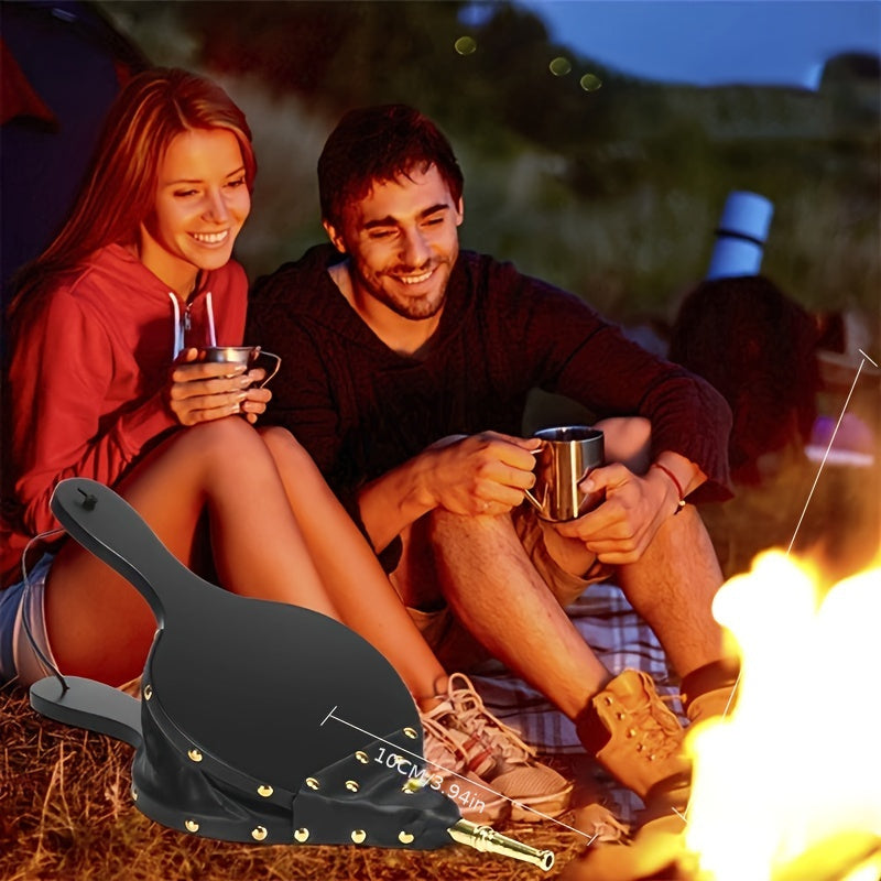 Handheld Fireplace Bellows with Golden Nozzle, Durable Wood-Burning Blower, Indoor Outdoor Heating Tool