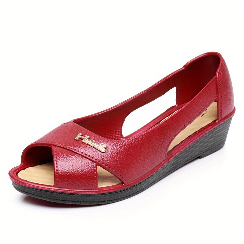Women's Slip-On Leather Open-Toe Sandals Flat Heel Summer Shoes Black Red White EU 40-55