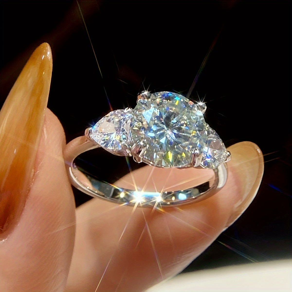 Women's 3ct Moissanite Engagement Ring Sterling Silver Heart Promise Eternity Band