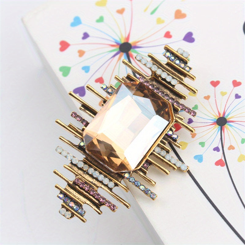 Vintage Brooch with Irregular Rhinestones and Enamel Jewelry Gift